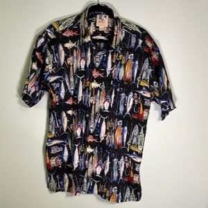 KAHALA JOHN SEVERSON MENS L HAWAIIAN SHIRT SHORT SLEEVE BUTTON UP COTTON LAW